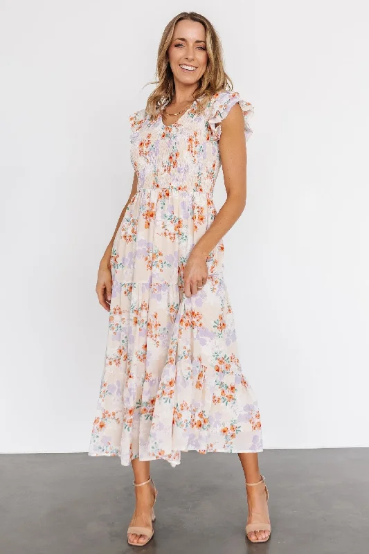 Arla Smocked Maxi Dress | Cream Floral