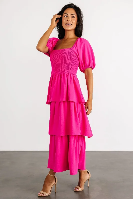 Ashbourne Tiered Dress | Hot Pink