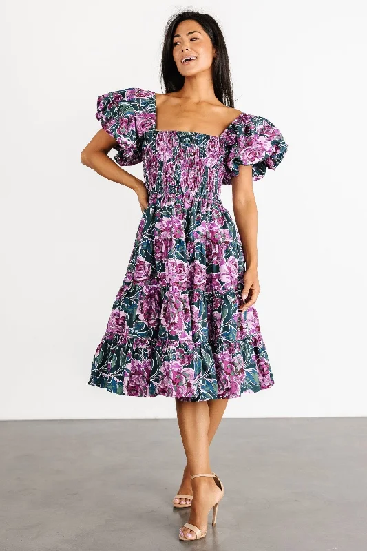 Avalon Puff Sleeve Dress | Jade + Fuchsia Multi