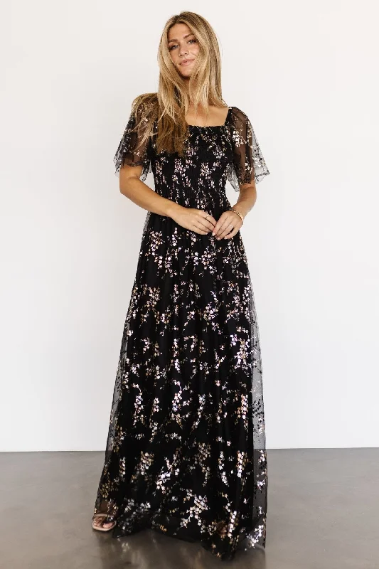 Cassandra Tulle Maxi Dress | Metallic Black