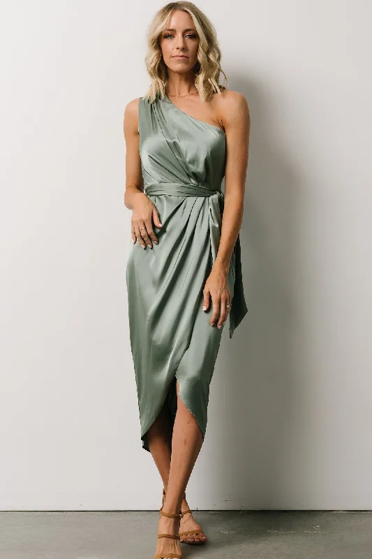 Celia One Shoulder Midi Dress | Eucalyptus