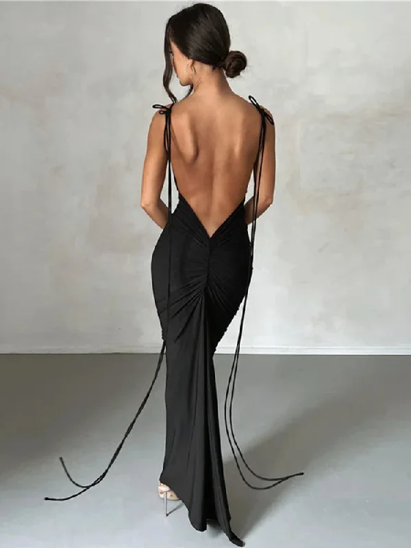 Elegant Long Strap Slim Bodycon Backless Nightclub Sexy Summer Maxi Dress