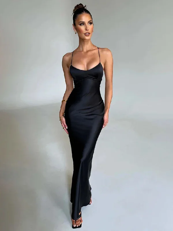 Elegant Long Slim Bodycon Spaghetti Strap Sexy Spring Summer Maxi Dress