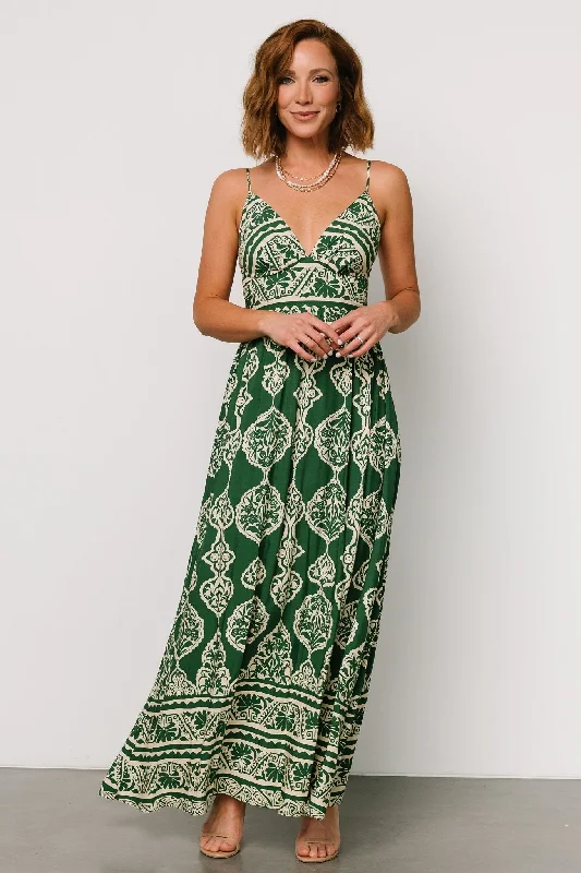 Davinah V Neck Maxi Dress | Green Print