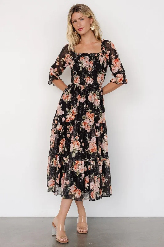 Fabian Jacquard Midi Dress | Peach + Black Floral