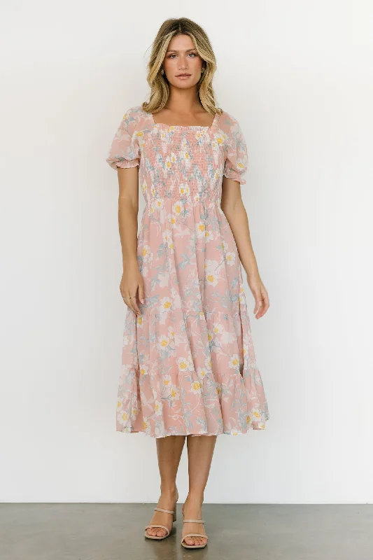 Kourtland Smocked Midi Dress | Blush Floral