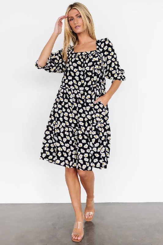 Moxie Short Dress | Black Daisy Print