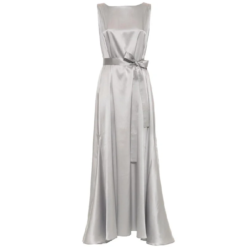 SILK SATIN MAXIDRESS ""BAHA"" IN SILVER