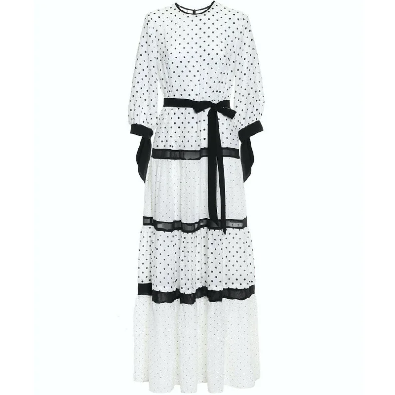 WHITE MAXI DRESS WITH BLACK DOTS ""BENITA""