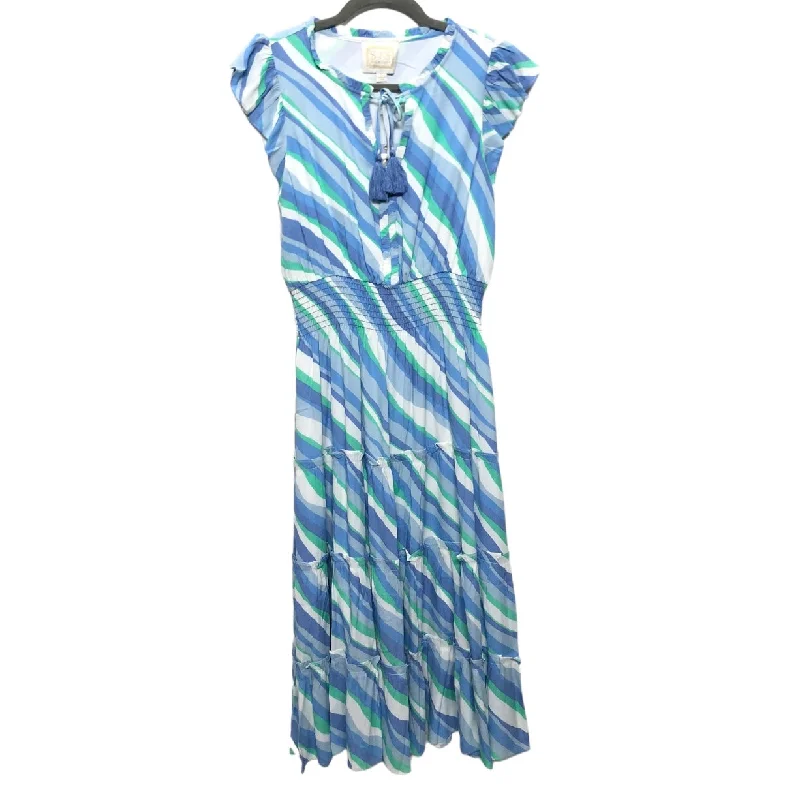 Blue & Green Dress Casual Midi Sail To Sable, Size S