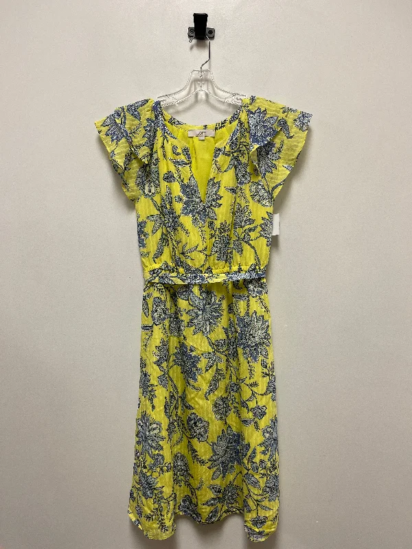 Blue & Yellow Dress Casual Midi Loft, Size S