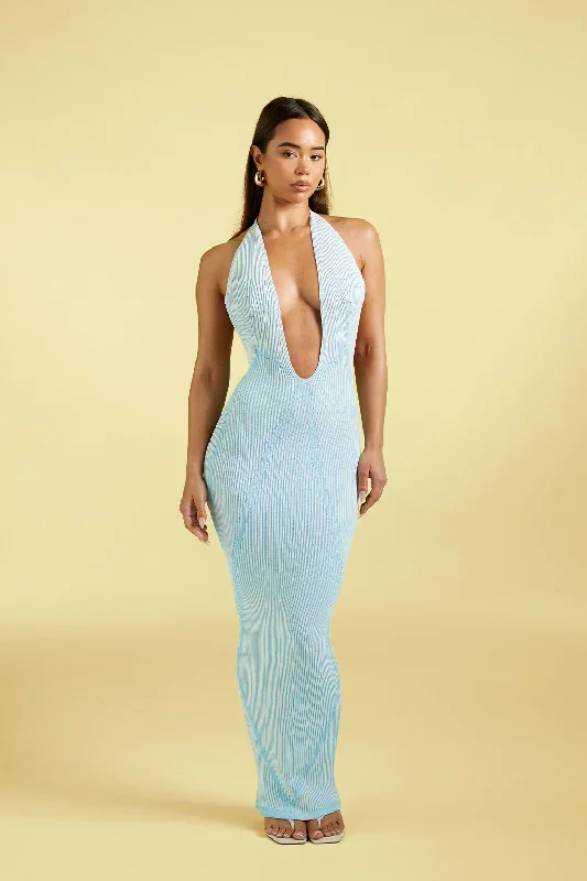 BODY CONTOUR KNIT MAXI IN MIRAGE BLUE