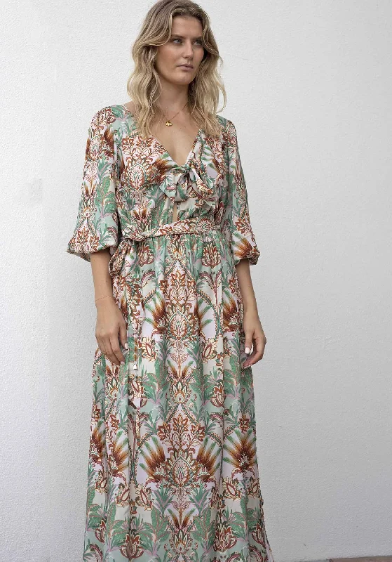 Cocos Palm Print Reversible Maxi Dress