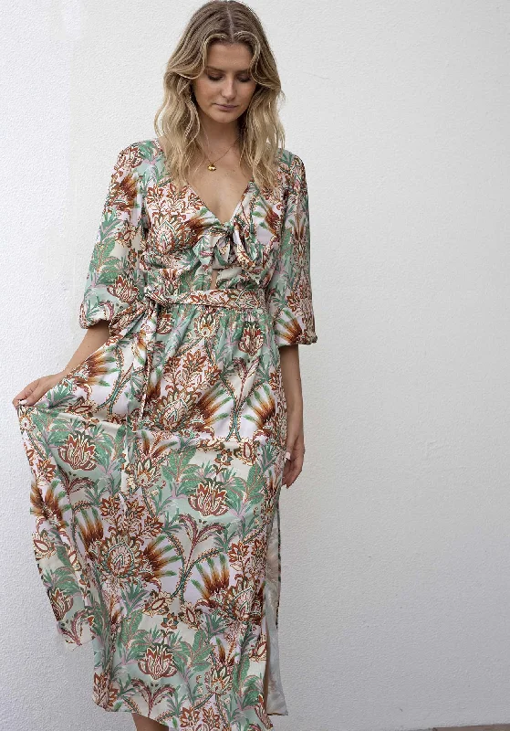 Cocos Palm Print Reversible Maxi Dress