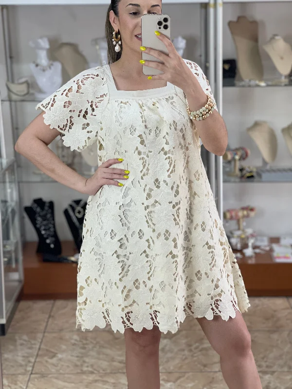 Cream Lace Mini Dress