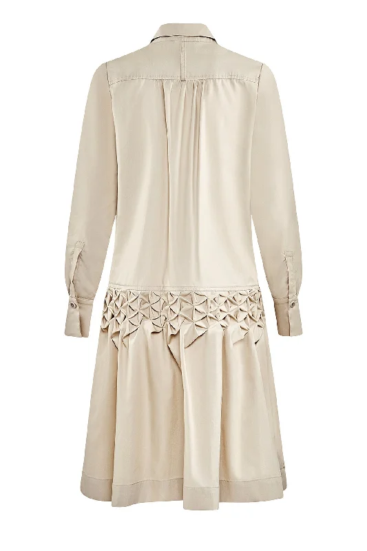 SHIRT DRESS ""DARISHA"" WITH SMOCK DETAILS IN TAN