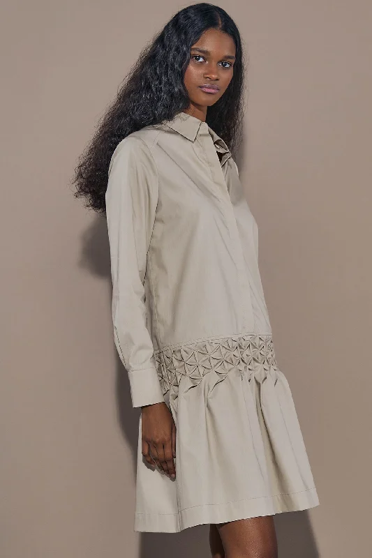 SHIRT DRESS ""DARISHA"" WITH SMOCK DETAILS IN TAN