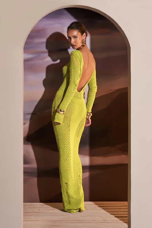 DEEP SCOOP BACK KNITTED MAXI DRESS IN CHARTREUSE