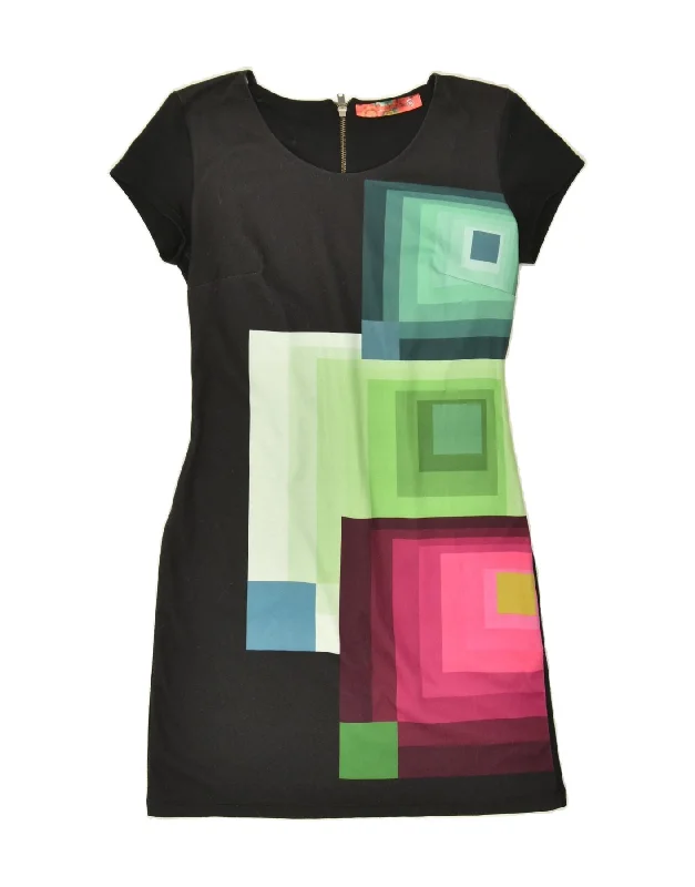 DESIGUAL Womens Sheath Dress UK 12 Medium Black Geometric Polyester