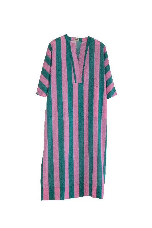 V-NECK COTTON CAFTAN ""BLANCHE 10102"" WITH STRIPED PATTERN