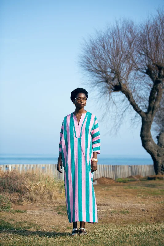 V-NECK COTTON CAFTAN ""BLANCHE 10102"" WITH STRIPED PATTERN