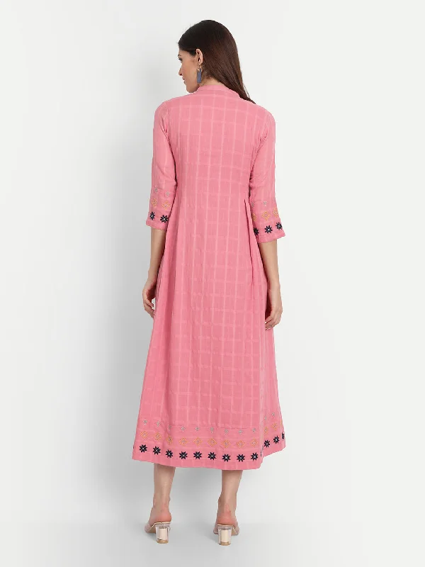 Chikankari Embroidered Flared Long Dress