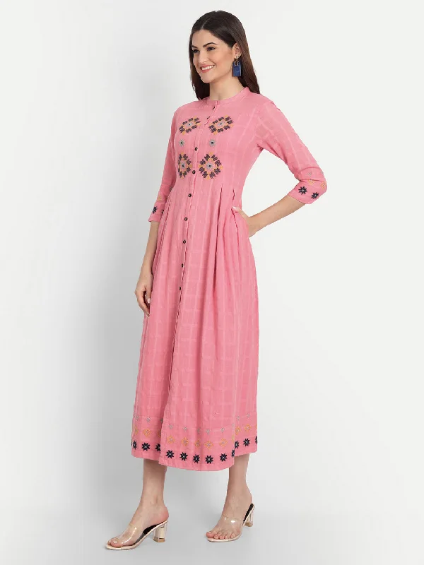 Chikankari Embroidered Flared Long Dress