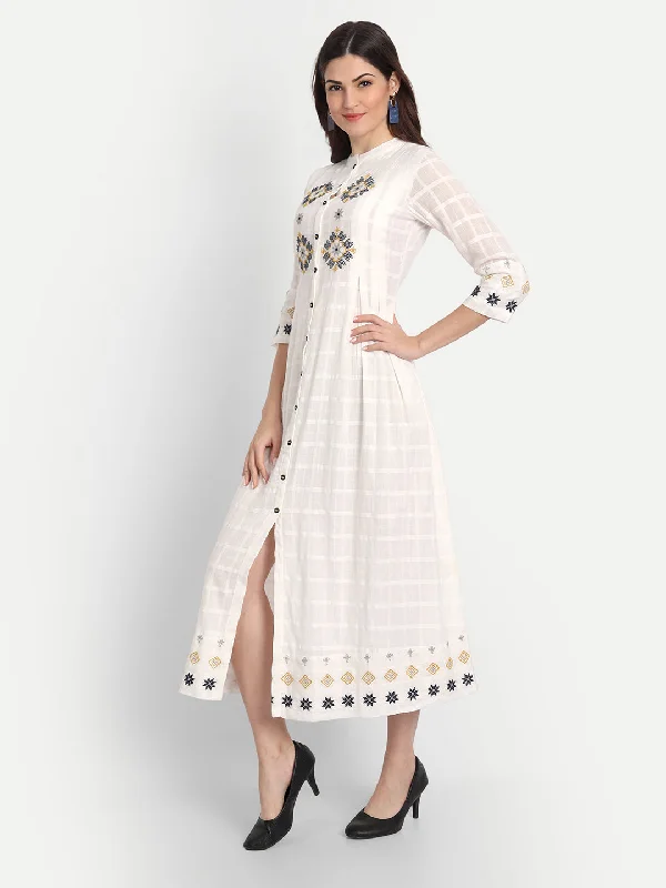 Chikankari Embroidered Flared Long Dress