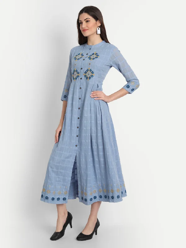 Chikankari Embroidered Flared Long Dress