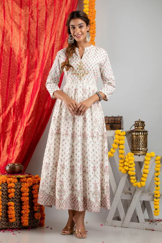 Hand Embellished Floral Printed Anarkali Dress