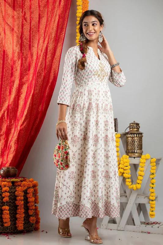 Hand Embellished Floral Printed Anarkali Dress