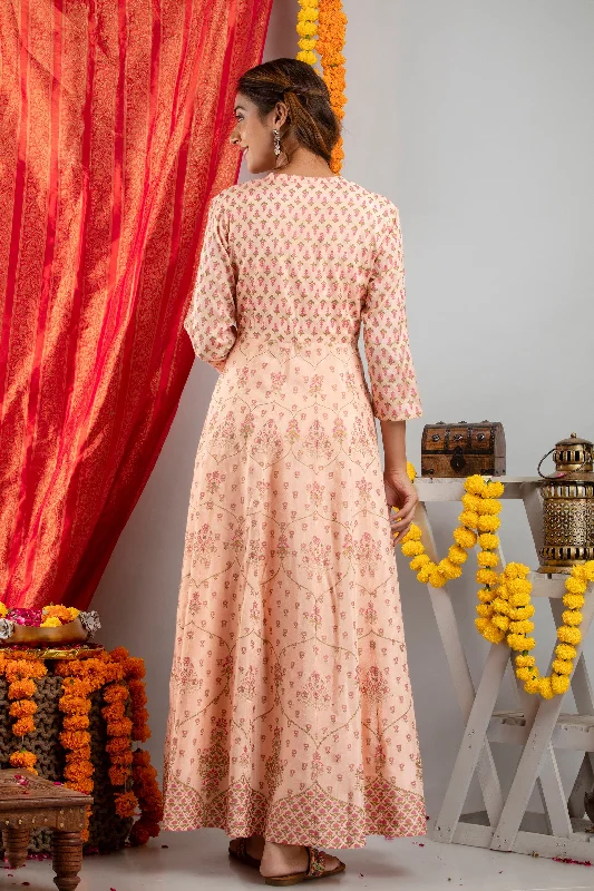 Hand Embellished Floral Printed Anarkali Dress