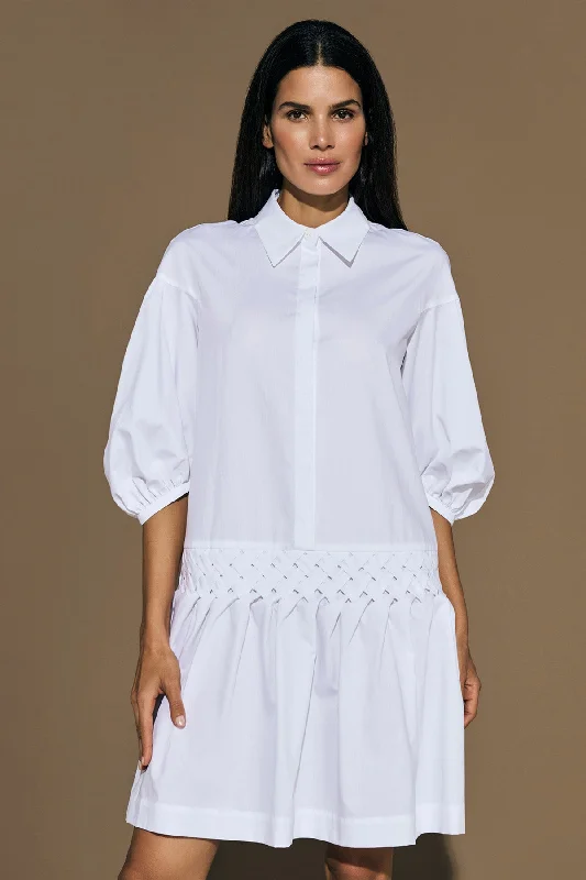 WHITE ""JOLEEN"" DRESS WITH HAND-CRAFTED SMOCK