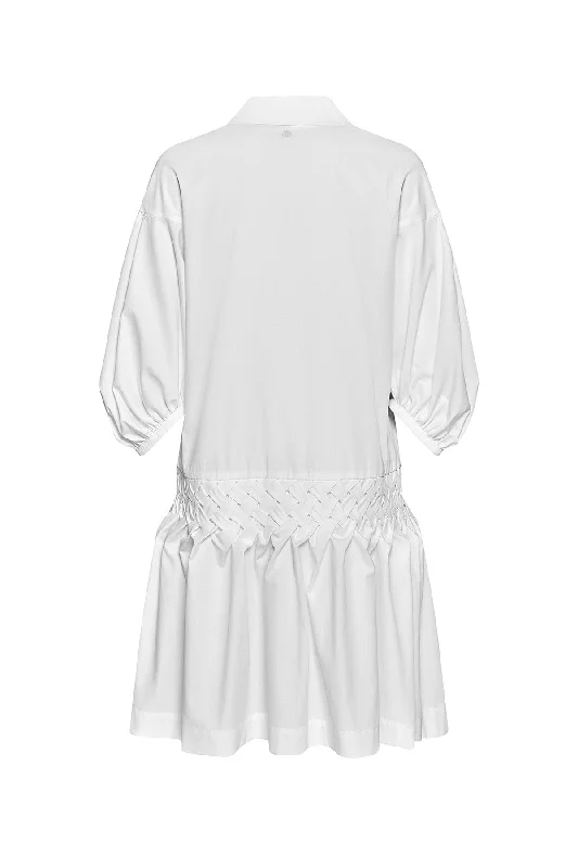 WHITE ""JOLEEN"" DRESS WITH HAND-CRAFTED SMOCK