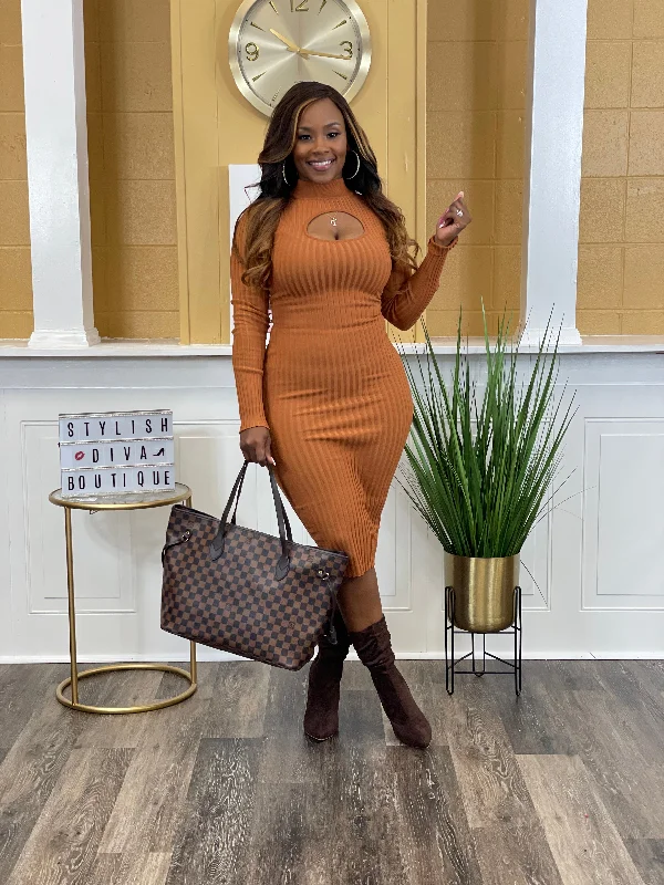 Julie Ribbed Sweater Dress (Chestnut)