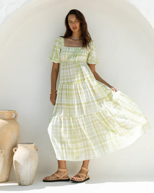 Lotus Maxi Dress | Green Gingham