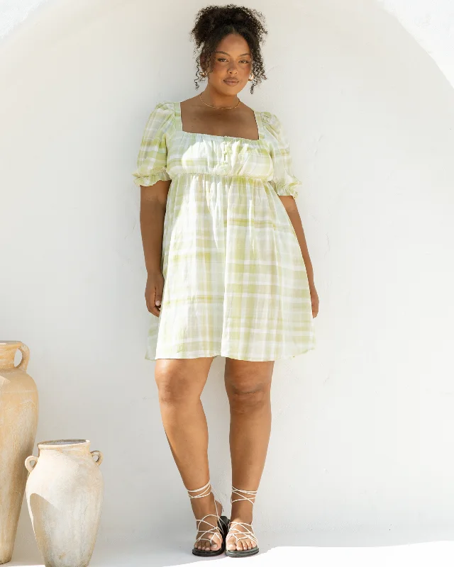 Lotus Mini Dress | Green Gingham