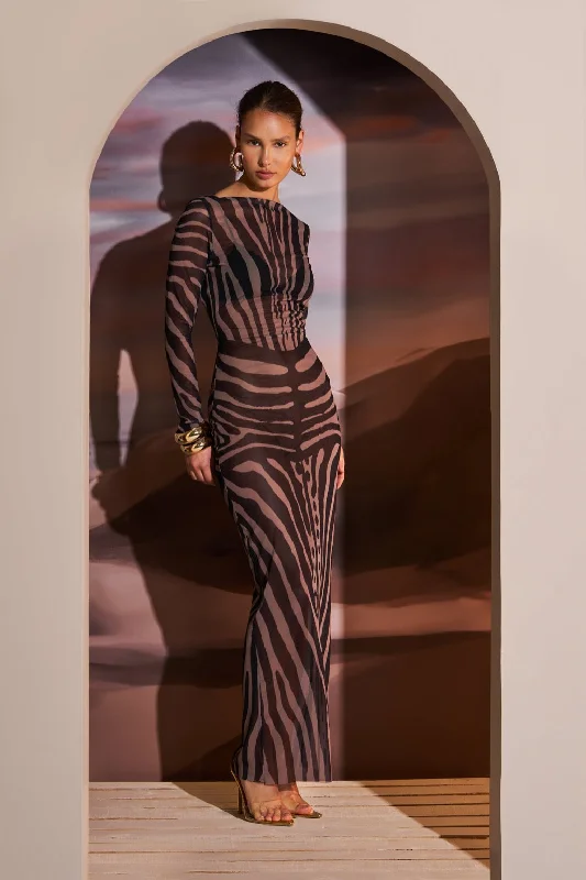 MESH MAXI DRESS IN CURVE ILLUSION ZEBRA