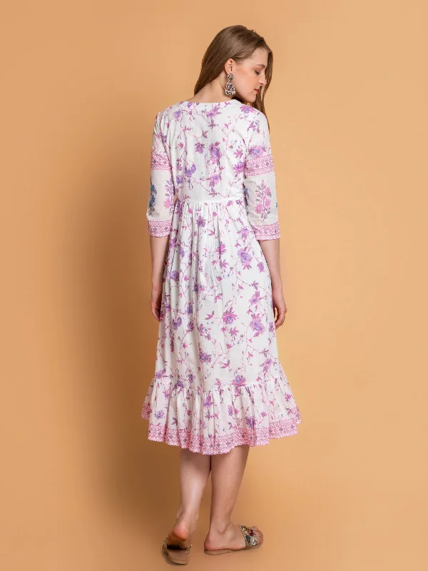 Mul cotton Floral Printed Alia Cut Flared Dress