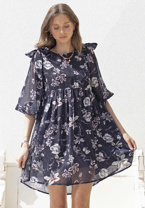 Night Games Floral Bow Mini Dress