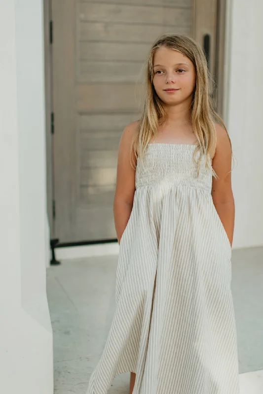 Riley Day Dress Linen (desert pinstripe)