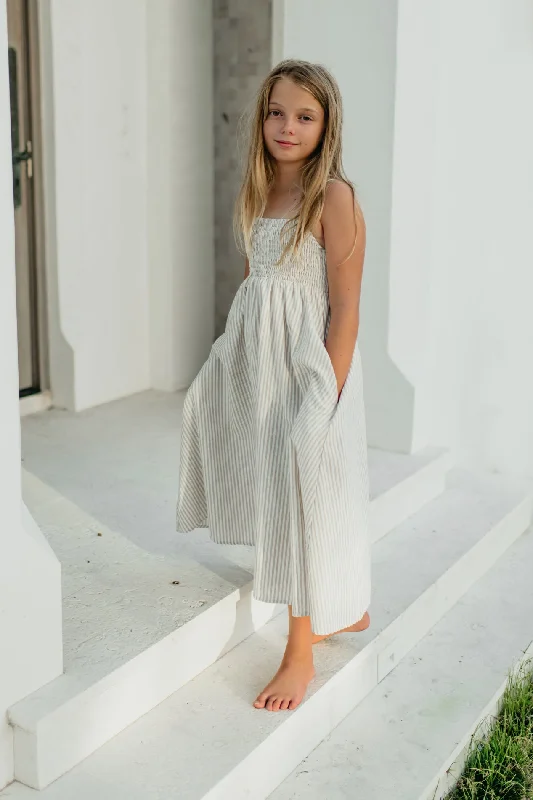 Riley Day Dress Linen (desert pinstripe)