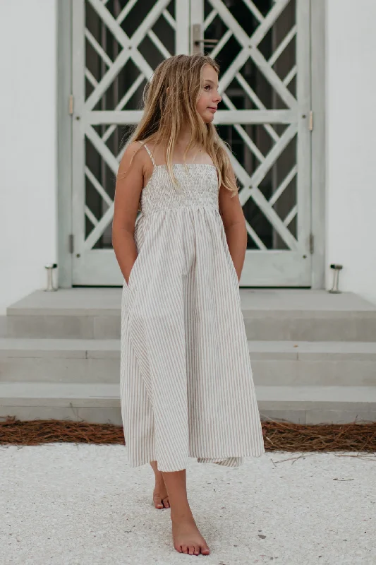 Riley Day Dress Linen (desert pinstripe)