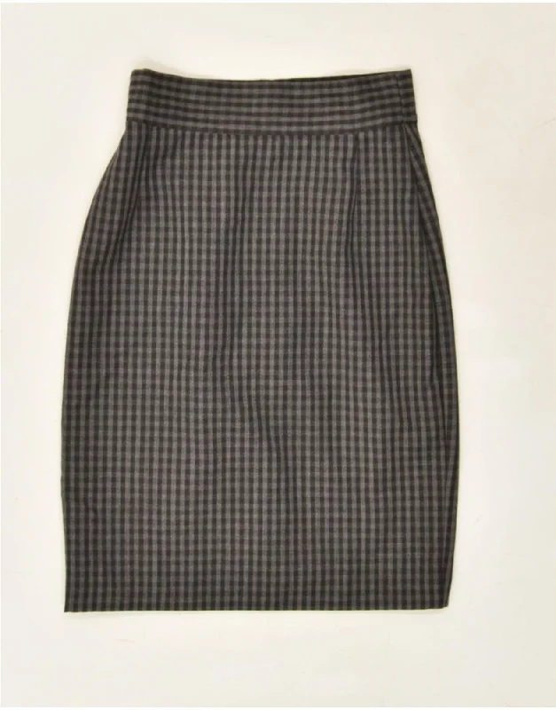 SPORTMAX Womens Pencil Skirt UK 12 Medium W28 Grey Gingham Virgin Wool