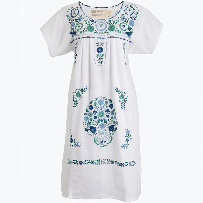 EMBROIDERED COTTON DRESS ""AQUA"" IN WHITE