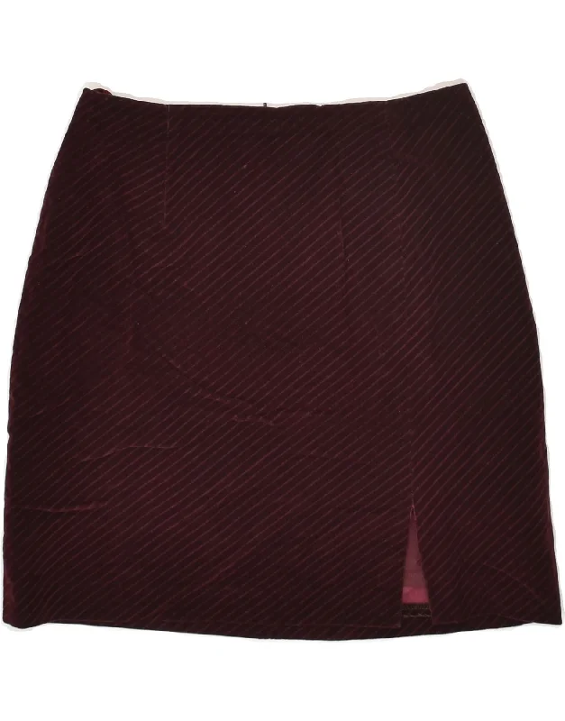 TRUSSARDI Womens Velvet Straight Skirt IT 40 Small W26 Burgundy Pinstripe