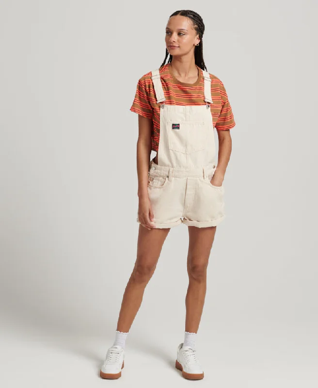 Vintage Canvas Short Dungarees | Oatmeal