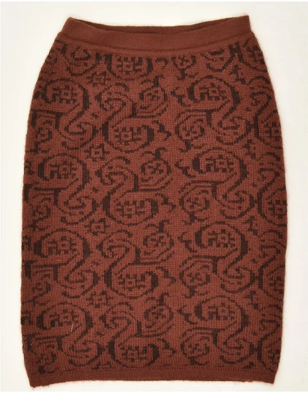 VINTAGE Womens Abstract Pattern Knit Pencil Skirt IT 44 Medium W28 Brown