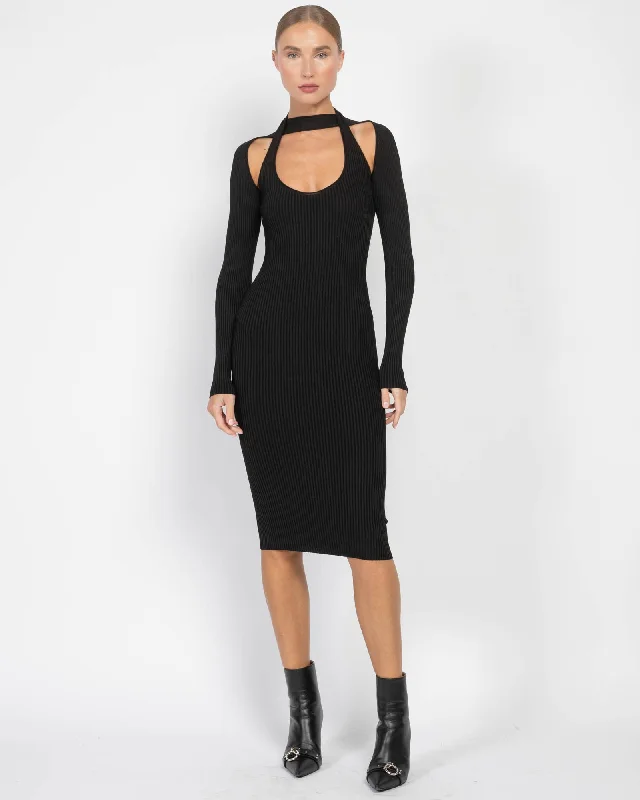 Long Sleeve Cutout Knit Dress