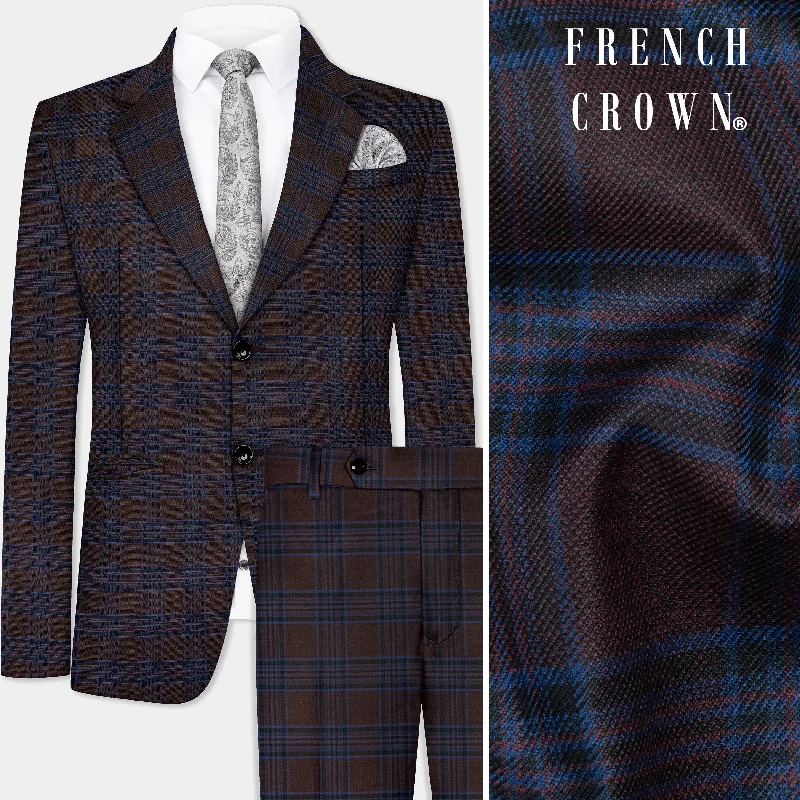 Bistre Brown with Nile Blue Plaid Wool Blend Suit